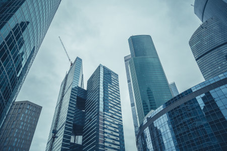 Moscow, Russia - September 13, 2016: Modern glass skyscraper buildings in the Business center.のeditorial素材