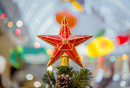 Christmas decorations on the branches of fir tree.の写真素材