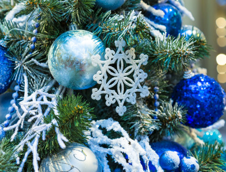 Christmas decorations on the branches of fir tree.の写真素材