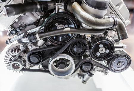 Close up shot of car engine.
