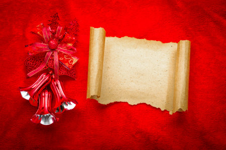 Christmas vintage scroll on red background.
