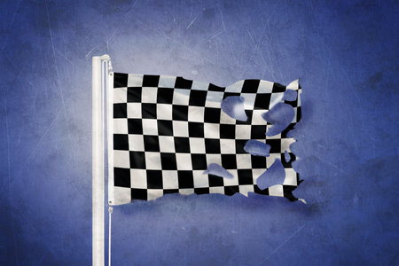 Torn finish flag flying against grunge background