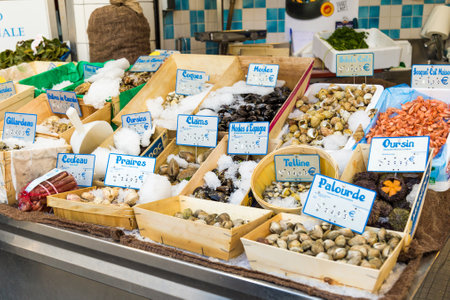 Paris, France, March 26, 2017: Fish and seafood at Paris street shopのeditorial素材