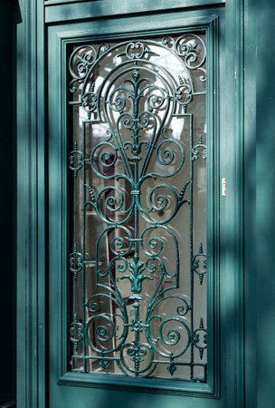 ornamental green door lattice background and textureの写真素材