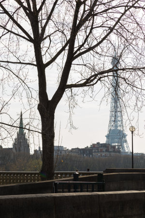 The Eiffel tower from the river Seine in Parisの写真素材