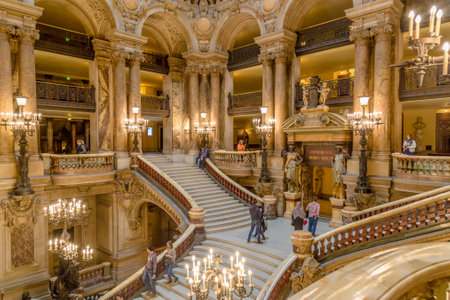 Paris, France, March 31 2017: Interior view of the Opera National de Paris Garnier, France. It was...