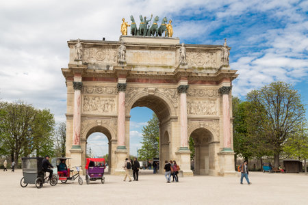 Paris, France, March 31 2017: The Arc de Triomphe du Carrousel is a triumphal arch in Paris, located in the Place du Carrouselのeditorial素材