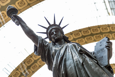 Paris, France, March 28 2017: A bronze replica of the Statue of Liberty by French sculptor Bartholdi stands in the Orsay museum, Paris, Franceのeditorial素材