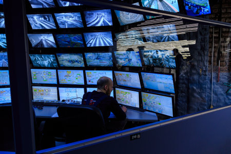 Saint Petersburg, Russia - May 13, 2017: Control room of the attraction Grand Russian layout. Is the largest layouts in Russia and the second largest in the world.のeditorial素材