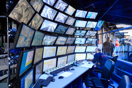 Saint Petersburg, Russia - May 13, 2017: Control room of the attraction Grand Russian layout. Is the largest layouts in Russia and the second largest in the world. Opened in 8 July, 2012のeditorial素材
