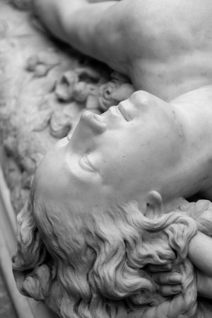 White marble head of young woman.の写真素材