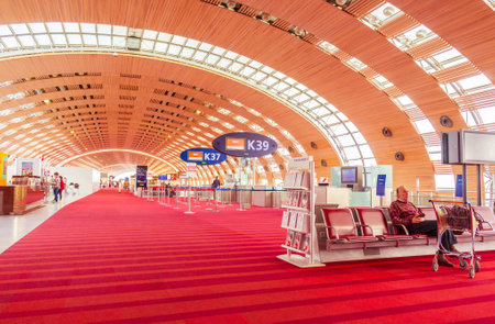 Paris, France, April 1, 2017: Empty airport terminal waiting area with chairsのeditorial素材