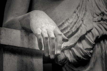 stone statue detail of human handの写真素材