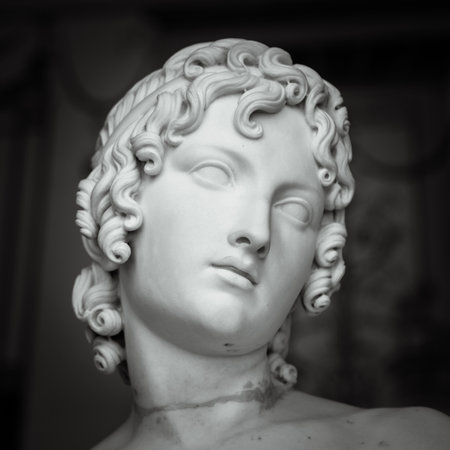 Head and shoulders detail of the ancient sculptureの写真素材