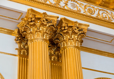 Top part of pillar, Greek-style columns with golden topの写真素材