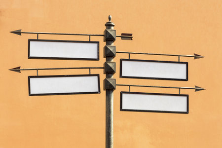 Blank directional road signs Metal pointerの写真素材