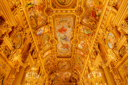 Paris, France, March 31 2017: Interior view of the Opera National de Paris Garnier, France. It was...