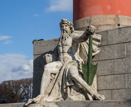 Rostral column on the Spit of Vasilyevsky Island in St. Petersburgの写真素材