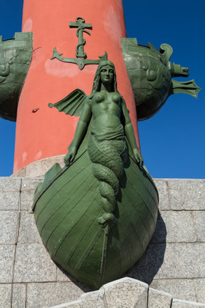 Rostral column on the Spit of Vasilyevsky Island in St. Petersburgの写真素材