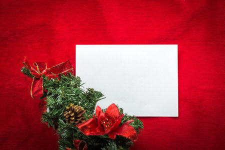 Christmas card with space and christmas decorationの写真素材