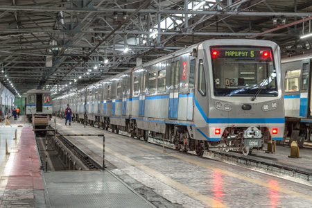 Moscow, Russia - October 27, 2017: Subway train metro depot Krasnaya presnyaのeditorial素材