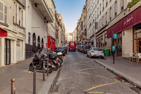 Paris, France, March 31 2017: Typical view of the Parisian street. Architecture and landmark of Parisのeditorial素材