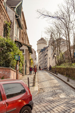 Paris, France, March 31 2017: Typical view of the Parisian street. Architecture and landmark of Parisのeditorial素材