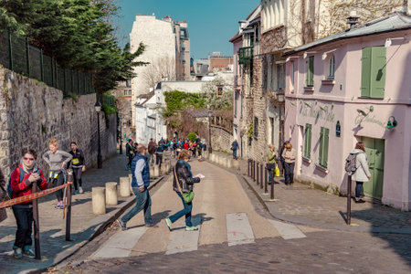 Paris, France, March 26 2017: Typical view of the Parisian street. Architecture and landmark of Parisのeditorial素材