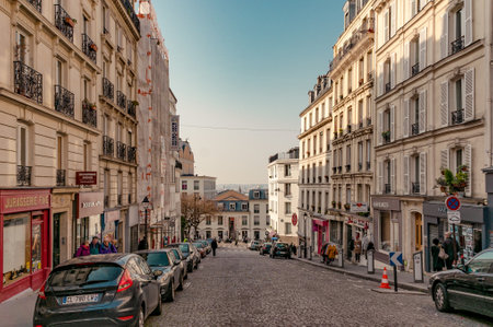 Paris, France, March 26 2017: Typical view of the Parisian street. Architecture and landmark of Parisのeditorial素材