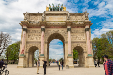 Paris, France, March 31 2017: The Arc de Triomphe du Carrousel is a triumphal arch in Paris, located in the Place du Carrouselのeditorial素材