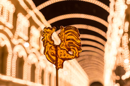 Cockerel candy on a stick. Hard candy rooster. Rooster candy symbolの写真素材
