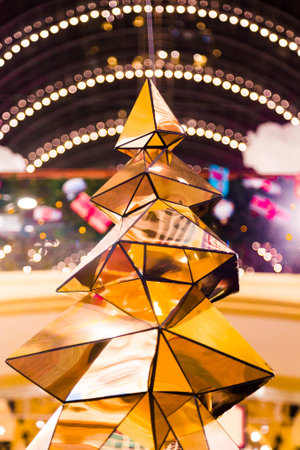 Christmas decorations on the branches of fir treeの写真素材