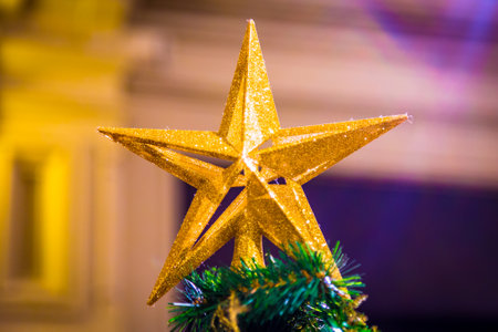 Christmas decorations on the branches of fir tree
