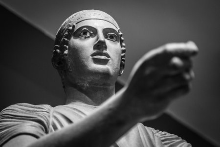 Head and shoulders detail of the ancient sculptureの写真素材