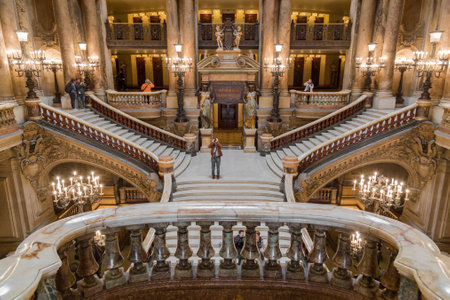 Paris, France, March 31 2017: Interior view of the Opera National de Paris Garnier, France. It was built from 1861 to 1875 for the Paris Opera houseのeditorial素材