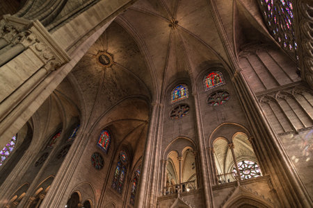 Paris, France, March 27 2017: The interior of the Notre Dame de Parisのeditorial素材