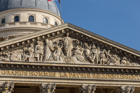 Top of the facade of the pantheon in Parisの写真素材
