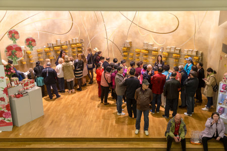 Paris, France, March 27 2017: Hall presentations perfume of the Museum Fragonard Shop with tourists