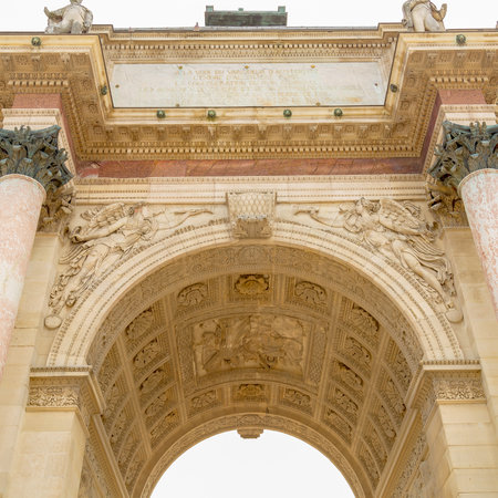 Paris, France - March 28, 2017: The Carrousel Triumphal Arch Arc de Triomphe du Carrousel in front of the Louvreのeditorial素材