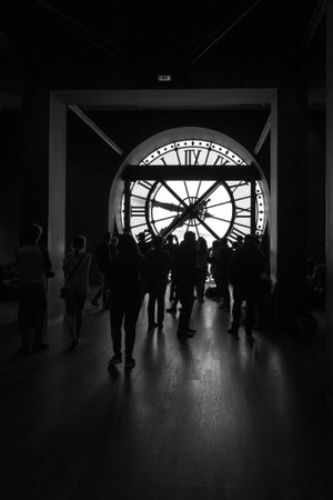 Paris, France, March 28 2017: inside view of the clock of Orsay museum in Paris.