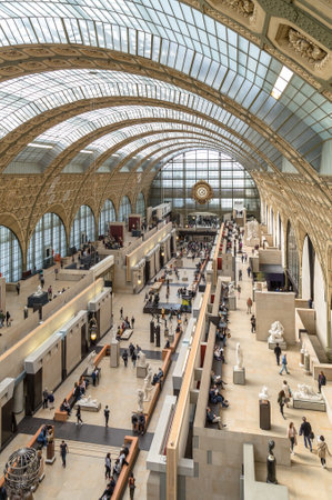 Paris, France, March 28 2017: Visitors in the Musee dOrsay in Paris, France. The museum houses the largest collection of impressionist and post-impressionist masterpiecesのeditorial素材