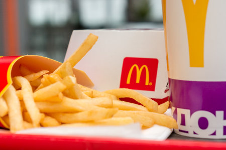 Moscow, Russia, March 15 2018: McDonalds Big Mac hamburger menu, French Fries and Coca Cola
