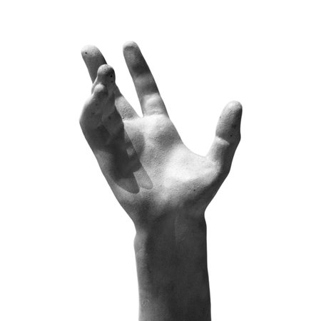 Hand underneath pushing up from below isolated on white