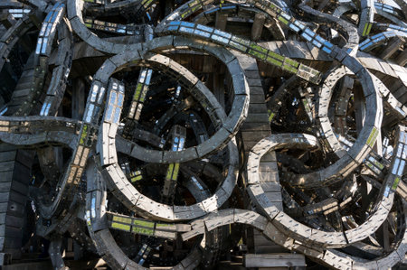 Nikola-Lenivec, Russia - September 16, 2017: Wooden sculptures in the Art Park Nikola Lenivets National park, Kaluga Region, Russiaのeditorial素材