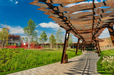 Moscow, Russia - July 06, 2018: Tufeleva roscha architecture park in Moscow. Summer day at landscape park walk.のeditorial素材