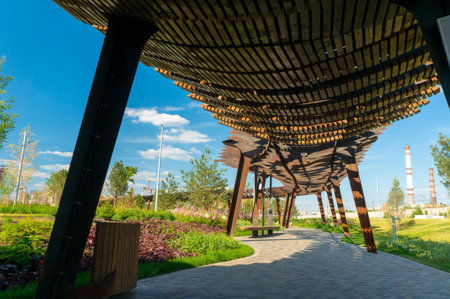 Moscow, Russia - July 06, 2018: Tufeleva roscha architecture park in Moscow. Summer day at landscape park walkのeditorial素材