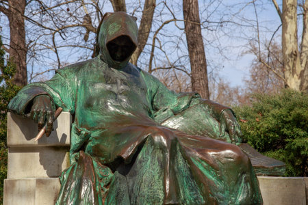 Budapest, Hungary - March 25, 2018: Statue of Anonymous, Vajdahunyad Castle in Budapest, Hungaryのeditorial素材