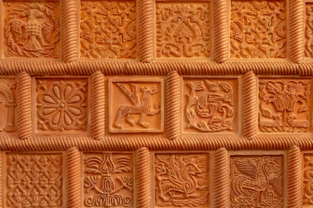 Traditional russian ornament on clay oven tilesの写真素材