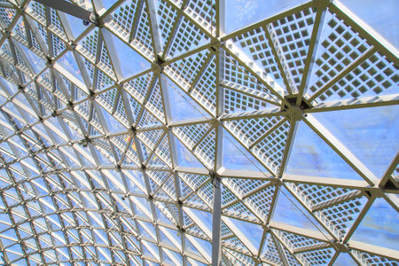 Moscow - September 4, 2018: Under the glass dome of the amphitheater in the Zaryadye Park in Moscow