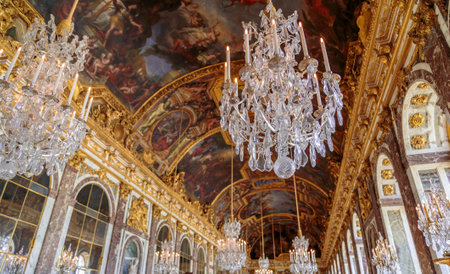 Paris, France, March 28 2017: Hall of Mirrors in the palace of Versailles, Franceのeditorial素材